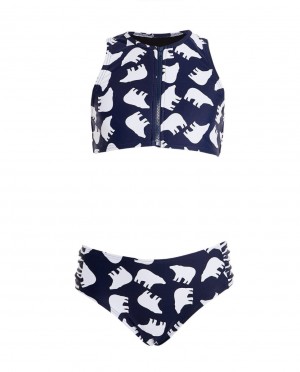 Perfect Moment Bear Crewneck Bikini Azul Marino Blancos | PEB351746
