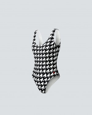 Perfect Moment Houndstooth One-Piece Swimsuit Negros Blancos | IOD106742