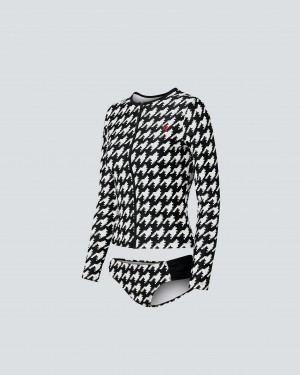 Perfect Moment Houndstooth Rashguard Bikini Negros Blancos | AUR247189