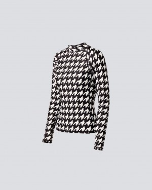 Perfect Moment PM Houndstooth Long Sleeve Rash Guard Negros Blancos | CMB725401