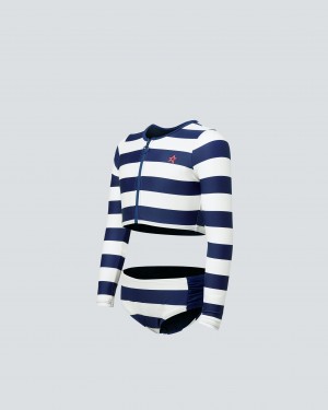 Perfect Moment Stripe Rash Guard Bikini Azul Marino Blancos | JBY136280