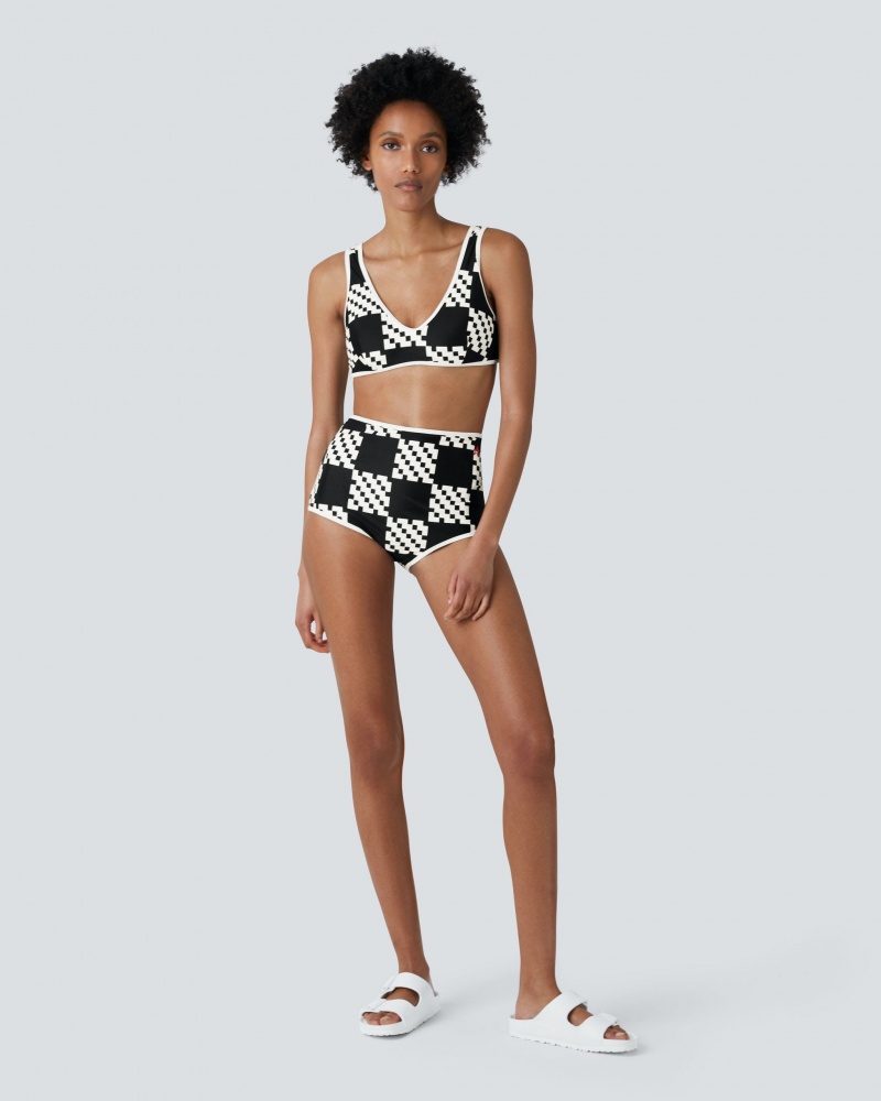 Perfect Moment Block Check Print High Cintura Bikini Negros | STH342970