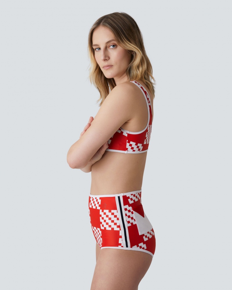 Perfect Moment Block Check Print High Cintura Bikini Rojos | AKM840123