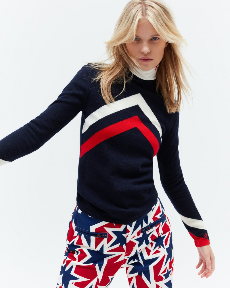 Perfect Moment Chevron Merino Lana Sueter Azul Marino | YHE301274