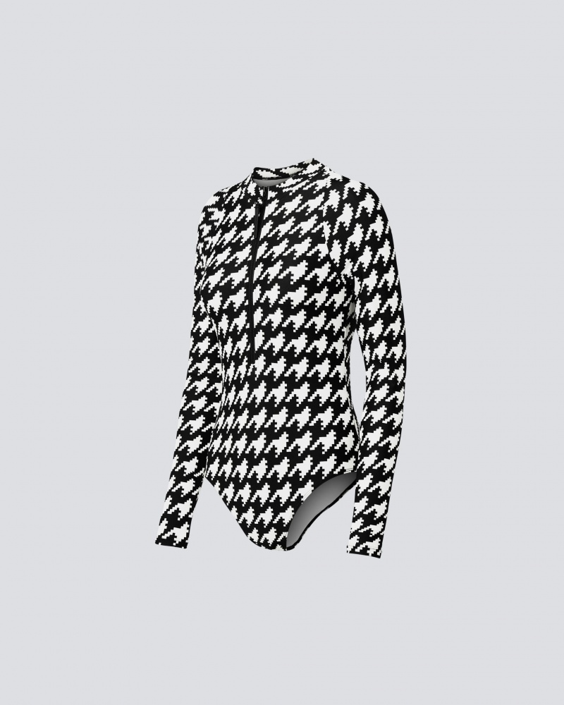 Perfect Moment Houndstooth PM Half-Zip Spring Suit Negros Blancos | XNL023651