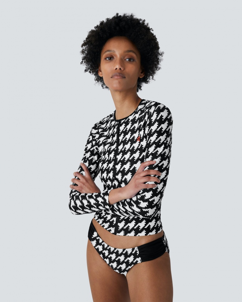 Perfect Moment Houndstooth Rashguard Bikini Negros Blancos | YOM546702