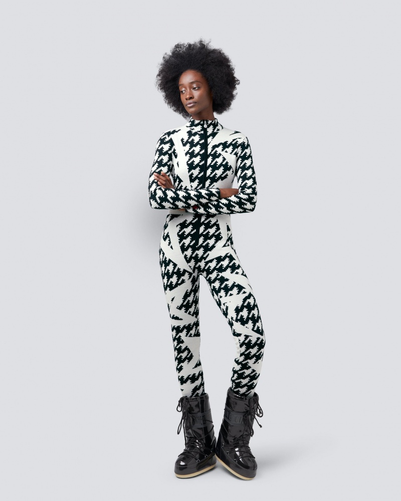Perfect Moment Houndstooth Star Merino Lana Jumpsuit Negros Blancos | VJZ387406