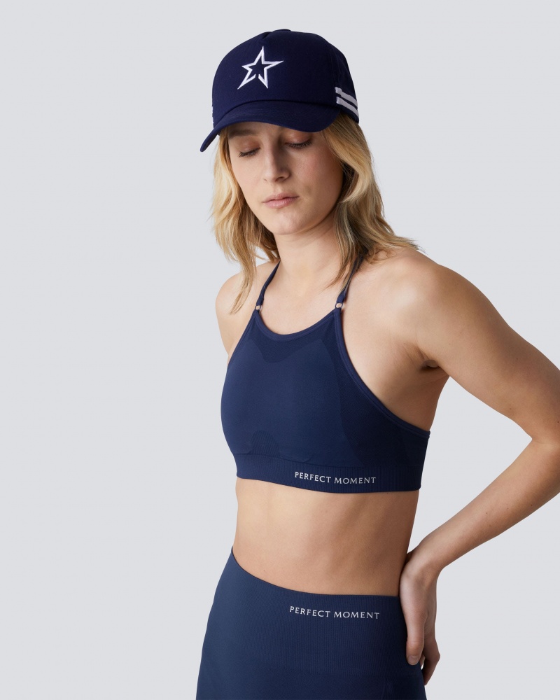 Perfect Moment Intarsia Fitness Top Azul Marino | JDC261854