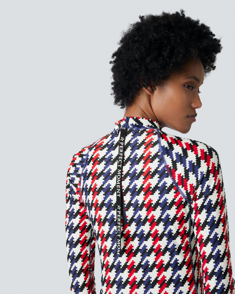 Perfect Moment PM Houndstooth Long Sleeve Rash Guard Houndstooth | ATD968730