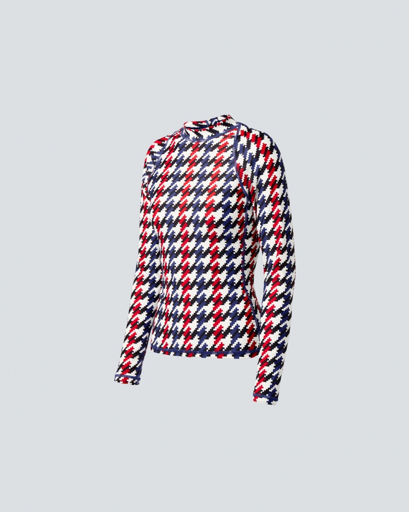 Perfect Moment PM Houndstooth Long Sleeve Rash Guard Houndstooth | ATD968730