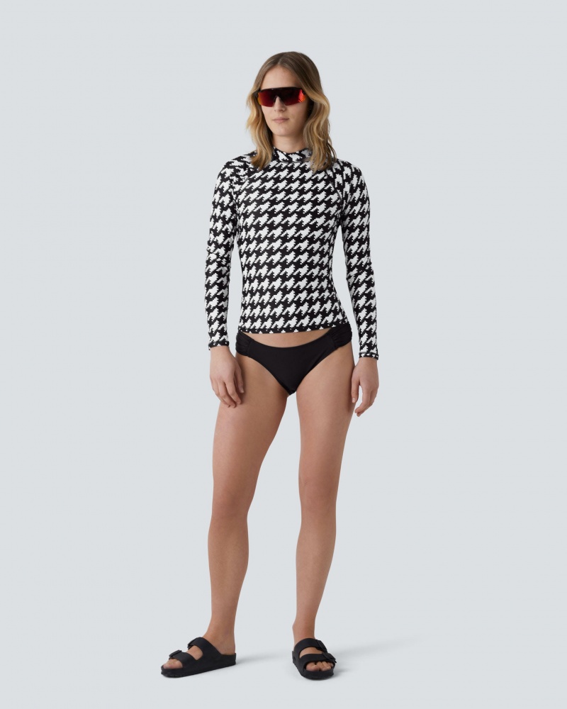 Perfect Moment PM Houndstooth Long Sleeve Rash Guard Negros Blancos | CMB725401