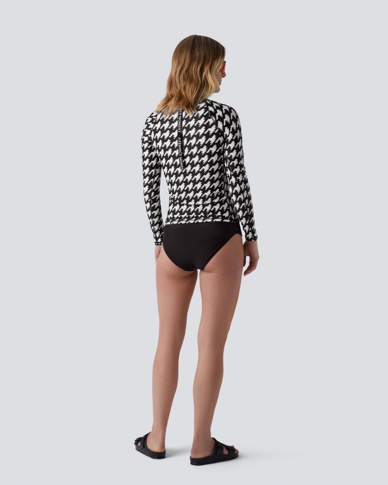 Perfect Moment PM Houndstooth Long Sleeve Rash Guard Negros Blancos | CMB725401