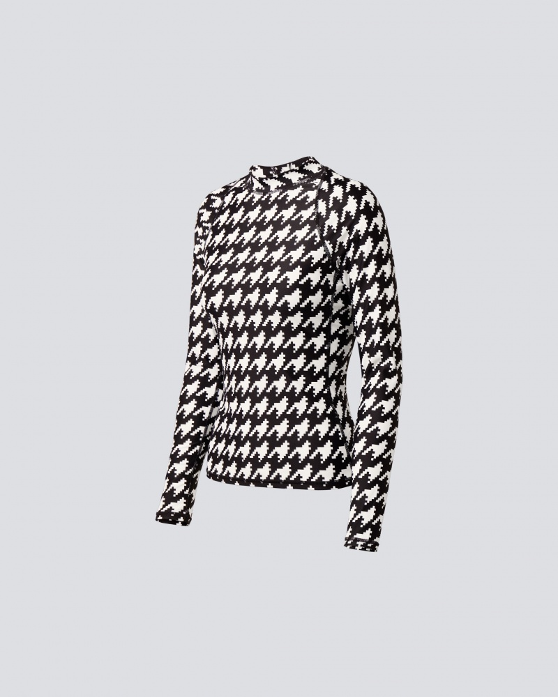 Perfect Moment PM Houndstooth Long Sleeve Rash Guard Negros Blancos | CMB725401