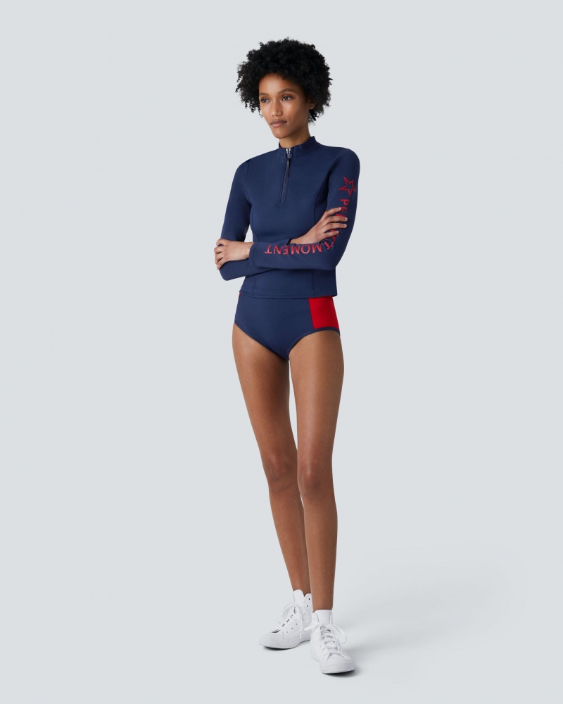 Perfect Moment PM Long Sleeve Bikini Top Azul Marino | LKJ824196