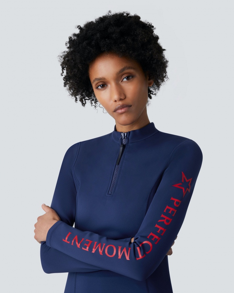 Perfect Moment PM Long Sleeve Bikini Top Azul Marino | LGX568937