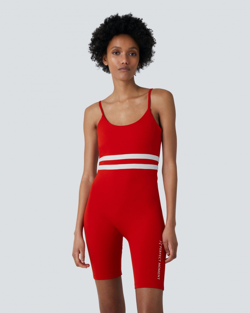 Perfect Moment Seamless Stripe Fitness Suit Rojos | ETZ297630