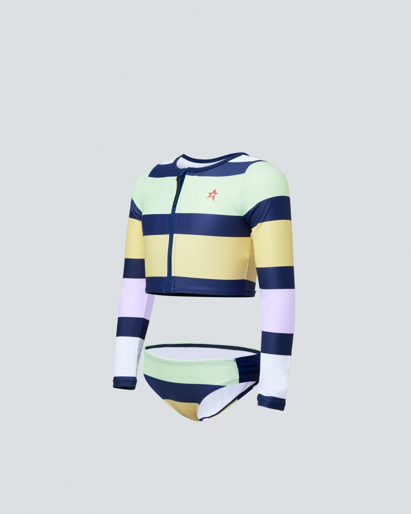 Perfect Moment Stripe Rash Guard Bikini Rayas Azul Marino | ZPO720965