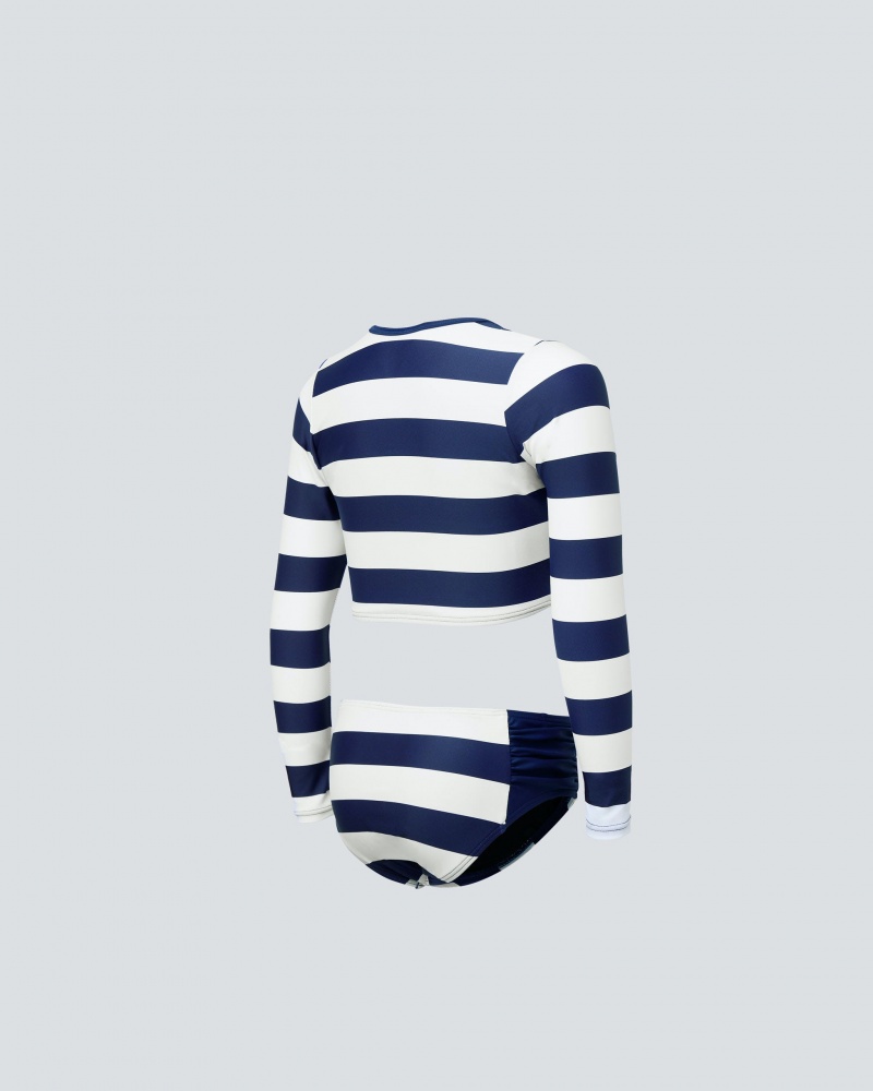 Perfect Moment Stripe Rash Guard Bikini Azul Marino Blancos | JBY136280