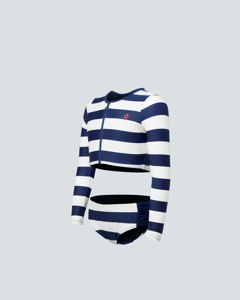 Perfect Moment Stripe Rash Guard Bikini Azul Marino Blancos | JBY136280