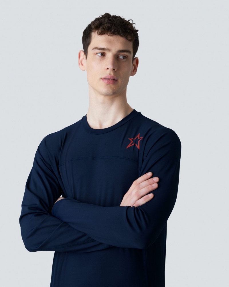 Perfect Moment Super Stripe Long Sleeve Fitness Tee Azul Marino | VDJ748609